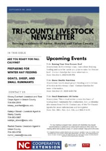 Cover photo for Tri-County Livestock Newsletter - September 2020